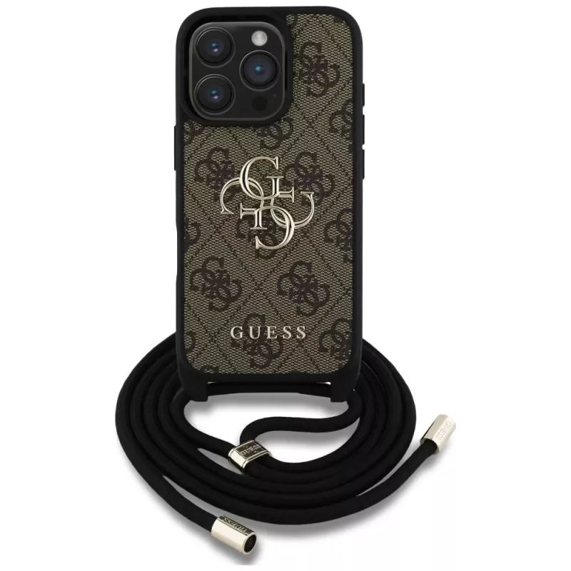 Guess 4G Big Logo Cord Strap Crossbody Case für Apple iPhone 16 Pro - Braun