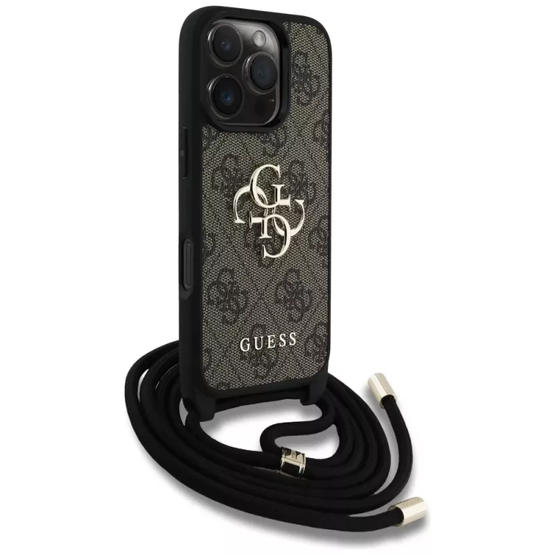 Guess 4G Big Logo Cord Strap Crossbody Case für Apple iPhone 16 Pro - Braun