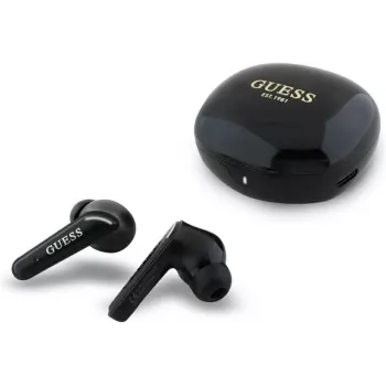 Guess Flat Classic Logo Electroplated TWS Earbuds mit Ladecase (Schwarz)