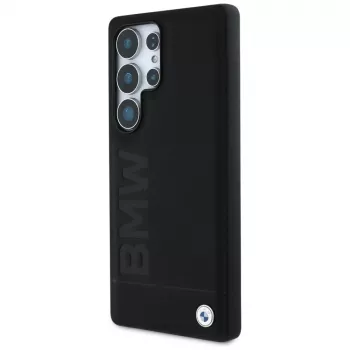 BMW Leather Big Wordmark Case für Samsung Galaxy S25 Ultra Schwarz