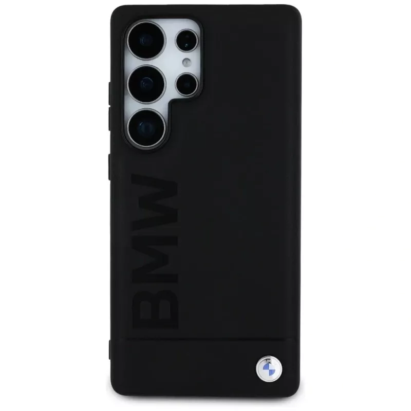 BMW Leather Big Wordmark Case für Samsung Galaxy S25 Ultra Schwarz