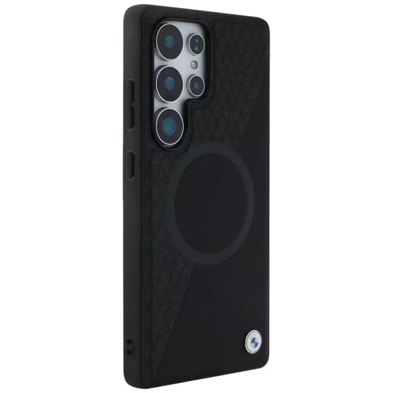 BMW Leder-Halbtextur-MagSafe-Case für Samsung Galaxy S25 Ultra Schwarz