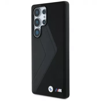 BMW Leder Oversized Stripes MagSafe Case für Samsung Galaxy S25 Ultra Schwarz