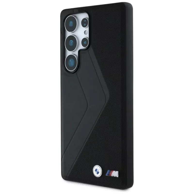 BMW Leder Oversized Stripes MagSafe Case für Samsung Galaxy S25 Ultra Schwarz