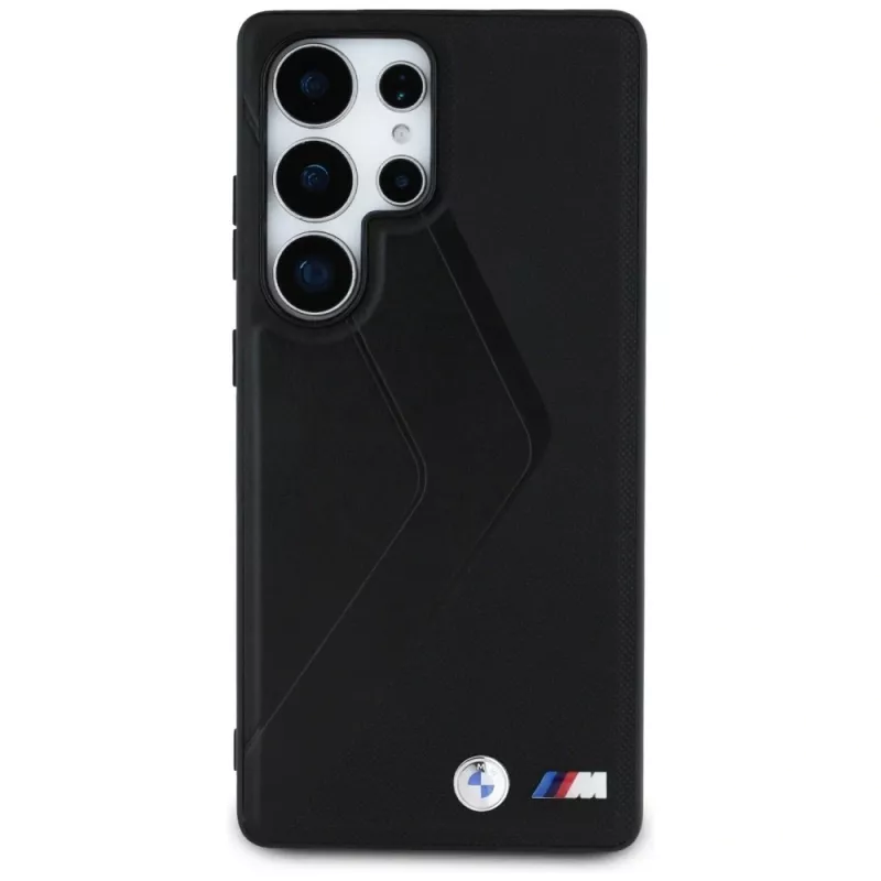 BMW Leder Oversized Stripes MagSafe Case für Samsung Galaxy S25 Ultra Schwarz