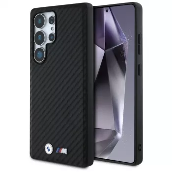 BMW Leather Carbon MagSafe Case für Samsung Galaxy S25 Ultra Schwarz