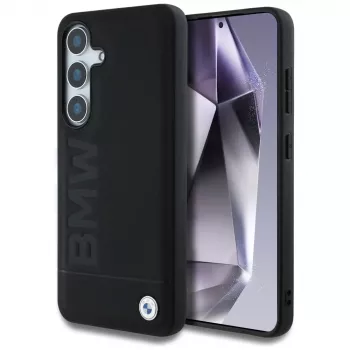 BMW Leder Big Wordmark Case für Samsung Galaxy S25 Schwarz