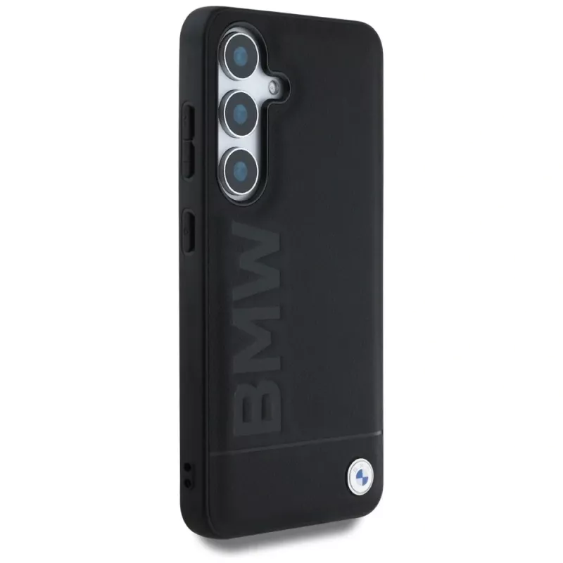 BMW Leather Big Wordmark Case für Samsung Galaxy S25+ Schwarz