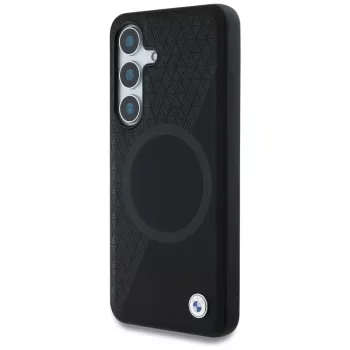 BMW Leder-Halbtextur MagSafe Case für Samsung Galaxy S25 Schwarz