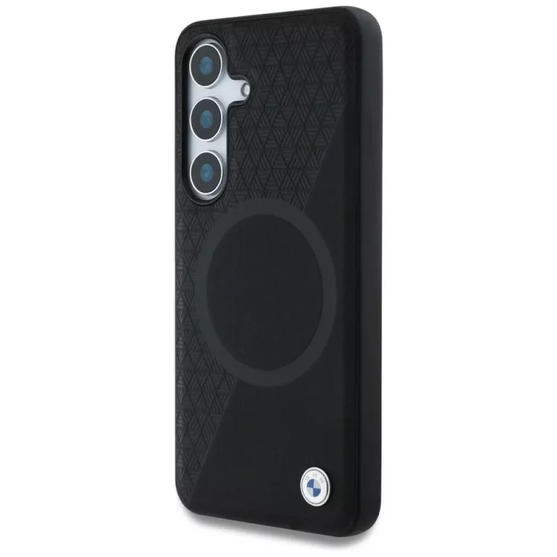 BMW Leder-Halbtextur MagSafe Case für Samsung Galaxy S25 Schwarz
