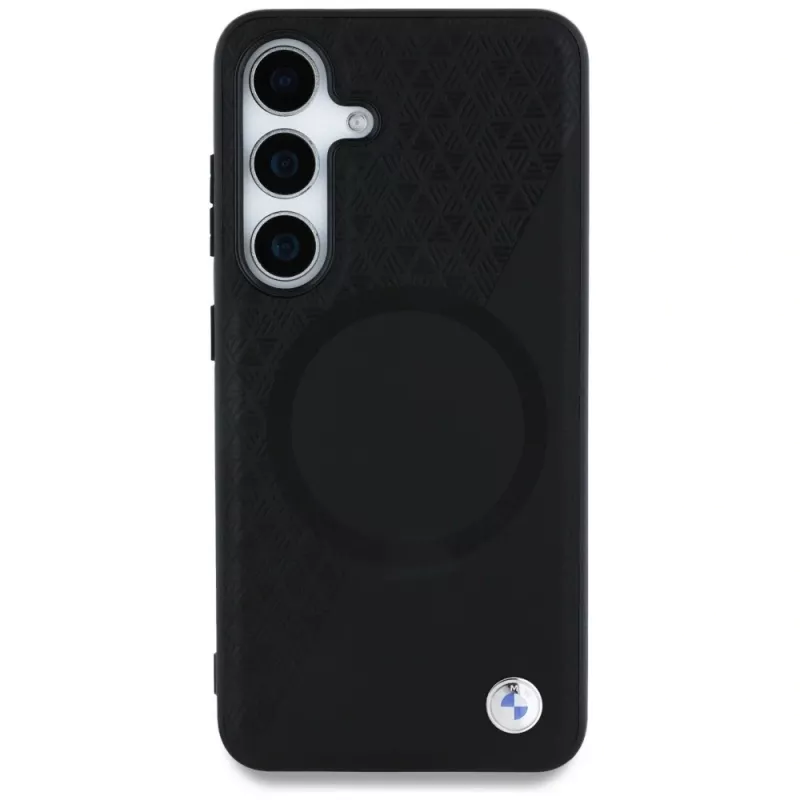 BMW Leder-Halbtextur MagSafe Case für Samsung Galaxy S25 Schwarz