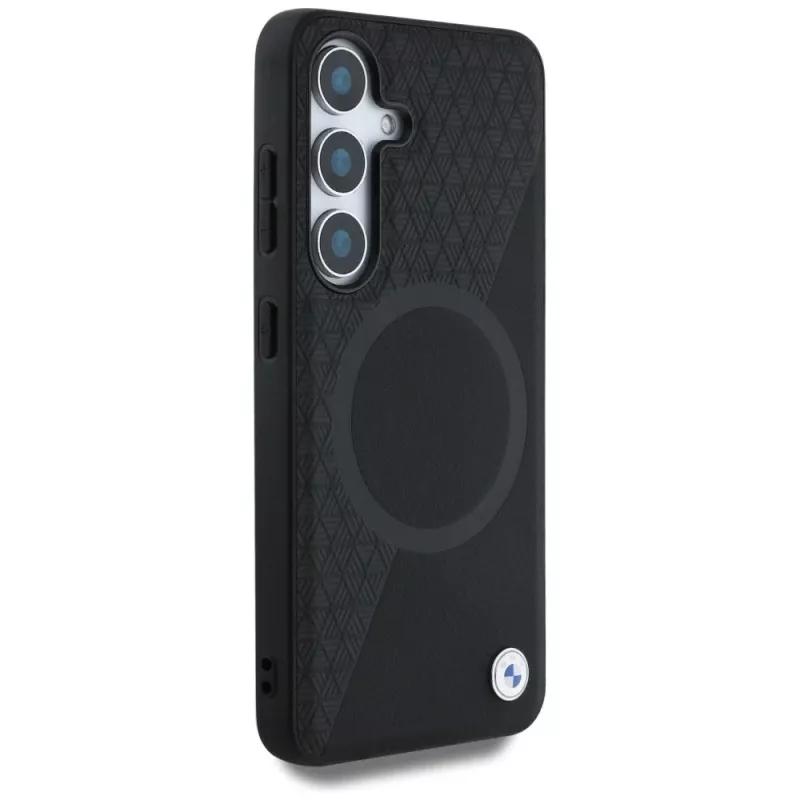 BMW Leder-Halbtextur MagSafe Case für Samsung Galaxy S25 Schwarz