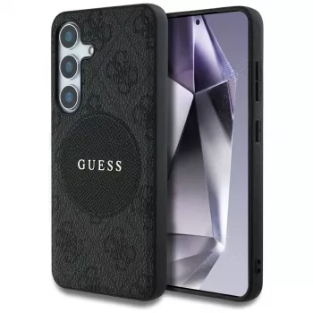 Guess 4G Round Patch Classic Logo MagSafe Case für Samsung Galaxy S25+ (Schwarz)