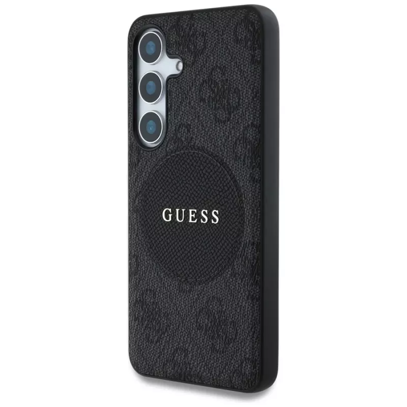 Guess 4G Round Patch Classic Logo MagSafe Case für Samsung Galaxy S25+ (Schwarz)