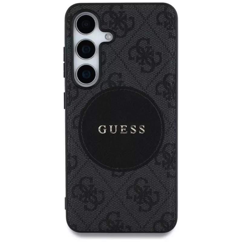 Guess 4G Round Patch Classic Logo MagSafe Case für Samsung Galaxy S25+ (Schwarz)