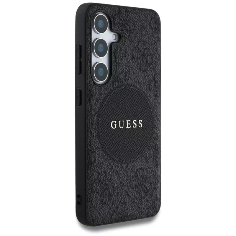 Guess 4G Round Patch Classic Logo MagSafe Case für Samsung Galaxy S25+ (Schwarz)