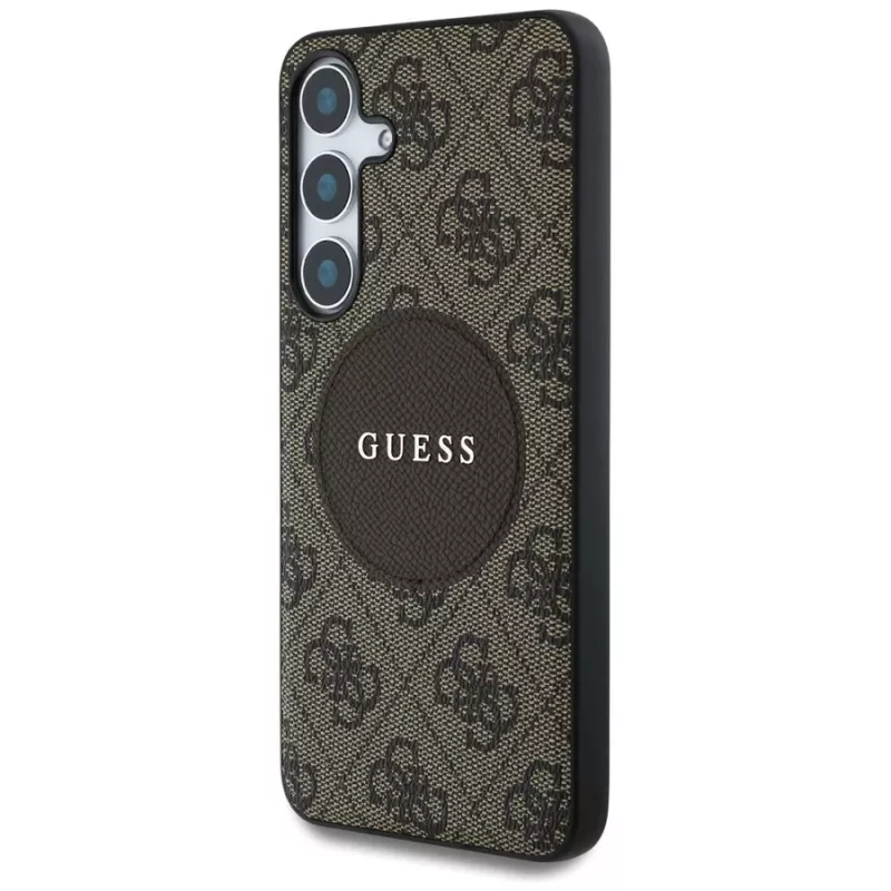 Guess 4G Round Patch Classic Logo MagSafe Case für Samsung Galaxy S25+ (Braun)