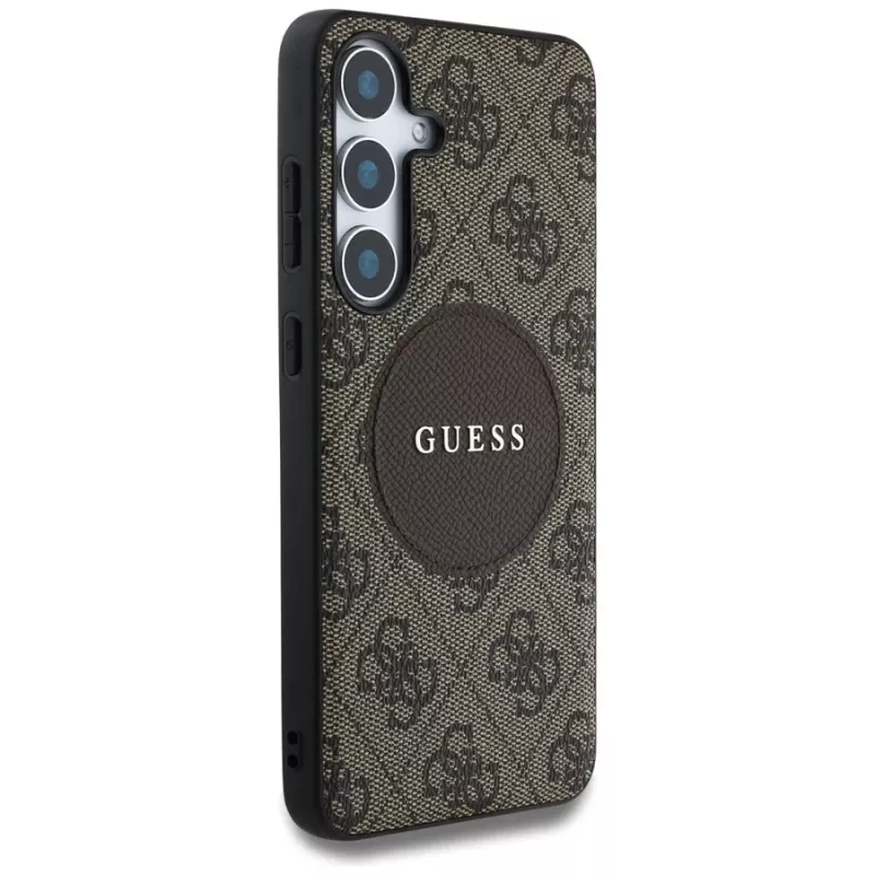 Guess 4G Round Patch Classic Logo MagSafe Case für Samsung Galaxy S25+ (Braun)