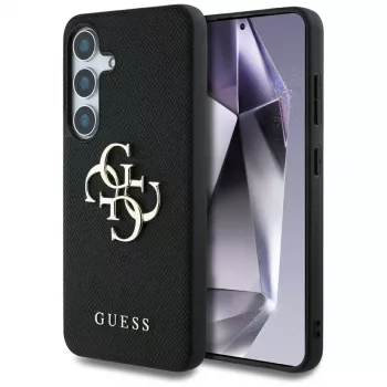 Guess Grained Big 4G Logo Small Classic Logo Back Cover für Samsung Galaxy S25, Schwarz