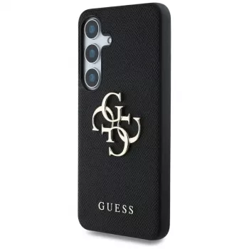 Guess Grained Big 4G Logo Small Classic Logo Back Cover für Samsung Galaxy S25, Schwarz