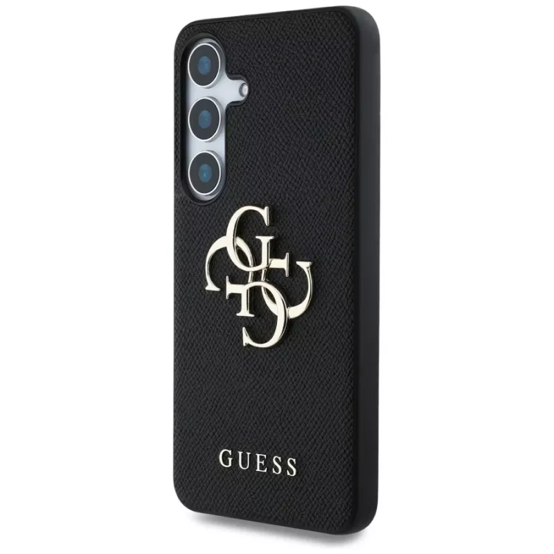 Guess Grained Big 4G Logo Small Classic Logo Back Cover für Samsung Galaxy S25, Schwarz