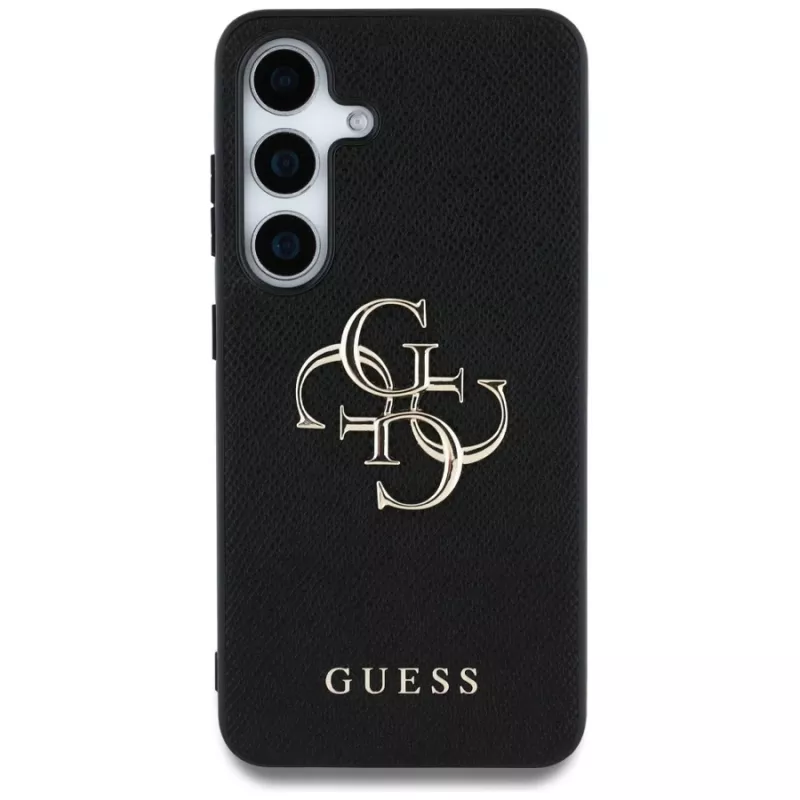 Guess Grained Big 4G Logo Small Classic Logo Back Cover für Samsung Galaxy S25, Schwarz