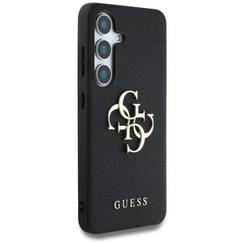 Guess Grained Big 4G Logo Small Classic Logo Back Cover für Samsung Galaxy S25, Schwarz