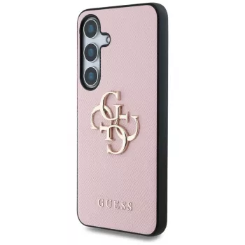 Guess Grained Big 4G Logo Small Classic Logo Back Cover für Samsung Galaxy S25 Plus, Pink