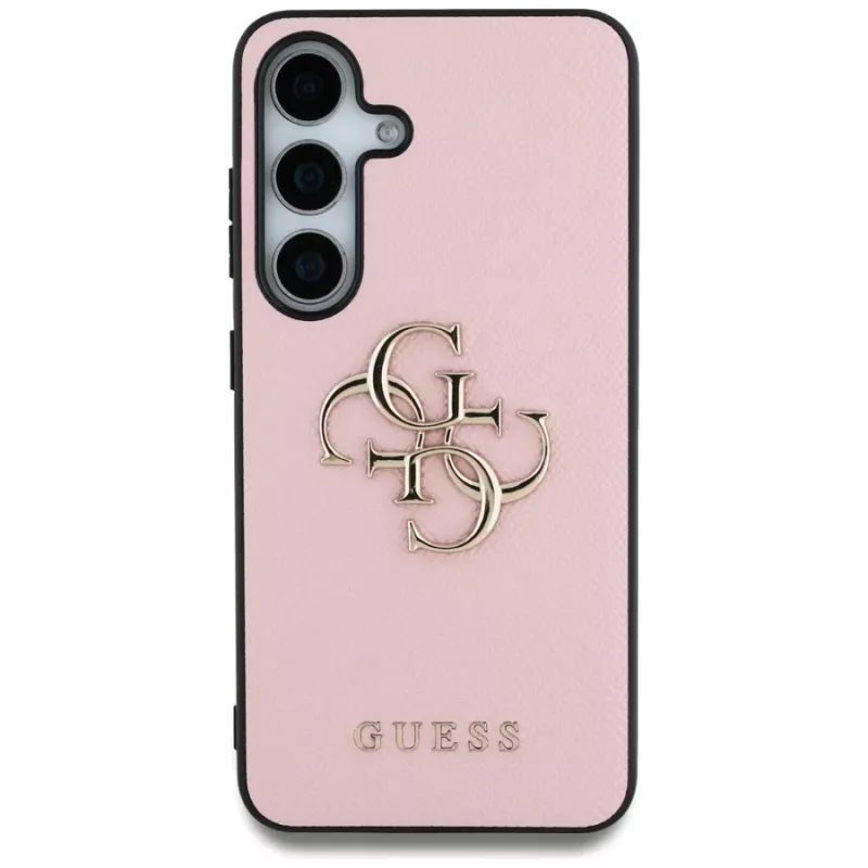 Guess Grained Big 4G Logo Small Classic Logo Back Cover für Samsung Galaxy S25 Plus, Pink