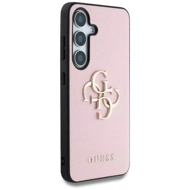 Guess Grained Big 4G Logo Small Classic Logo Back Cover für Samsung Galaxy S25 Plus, Pink