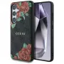 Guess Leather 4G Flowers Print Metal Classic Logo MagSafe Case für Samsung Galaxy S25, Schwarz
