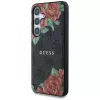 Guess Leather 4G Flowers Print Metal Classic Logo MagSafe Case für Samsung Galaxy S25, Schwarz