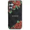 Guess Leather 4G Flowers Print Metal Classic Logo MagSafe Case für Samsung Galaxy S25, Schwarz