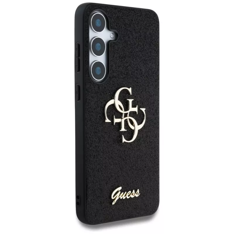Guess Fixed Glitter Big 4G Metal Logo Case für Samsung Galaxy S25 (Schwarz)