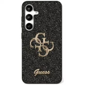 Guess Fixed Glitter Big 4G Metal Logo Case für Samsung Galaxy S25+ (Schwarz)