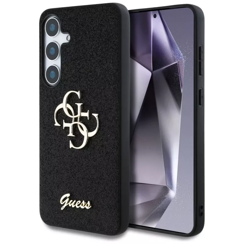 Guess Fixed Glitter Big 4G Metal Logo Case für Samsung Galaxy S25+ (Schwarz)