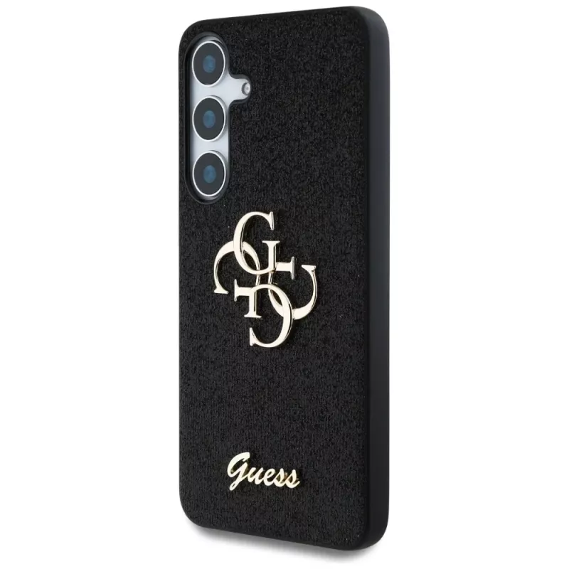 Guess Fixed Glitter Big 4G Metal Logo Case für Samsung Galaxy S25+ (Schwarz)