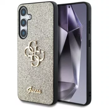 Guess Fixed Glitter Big 4G Metal Logo Back Cover für Samsung Galaxy S25 - Gold