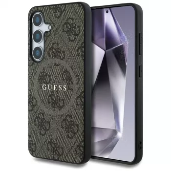 Guess Leather 4G Colored Ring Classic Logo MagSafe Case für Samsung Galaxy S25 (Braun)