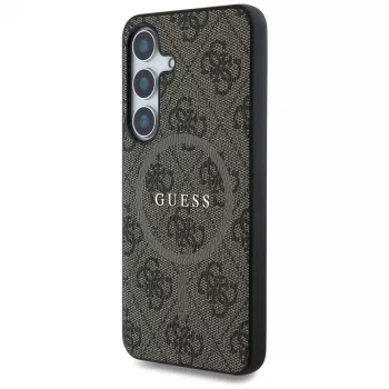 Guess Leather 4G Colored Ring Classic Logo MagSafe Case für Samsung Galaxy S25 (Braun)