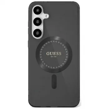 Guess Rhinestones Printed Classic Logo MagSafe Case für Samsung Galaxy S25 (Schwarz)