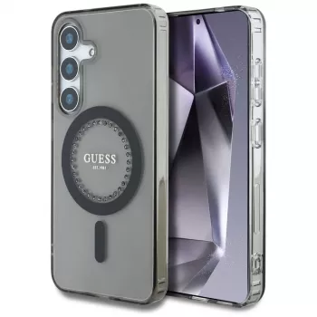Guess Rhinestones Printed Classic Logo MagSafe Case für Samsung Galaxy S25 (Schwarz)