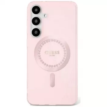 Guess Rhinestones Printed Classic Logo MagSafe Case für Samsung Galaxy S25 (Pink)