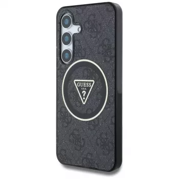 Guess 4G Glitter Triangle Buttons MagSafe Case für Samsung Galaxy S25, Schwarz