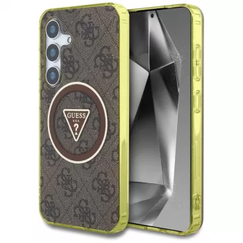 Guess 4G Glitter Triangle Buttons MagSafe Case für Samsung Galaxy S25 (Braun)