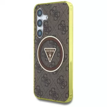 Guess 4G Glitter Triangle Buttons MagSafe Case für Samsung Galaxy S25 (Braun)
