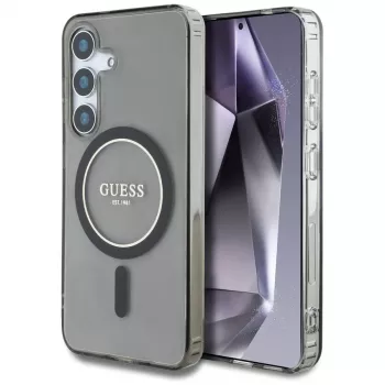 Guess Glitter Circle Classic Logo MagSafe Case für Samsung Galaxy S25 Schwarz