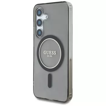 Guess Glitter Circle Classic Logo MagSafe Case für Samsung Galaxy S25 Schwarz