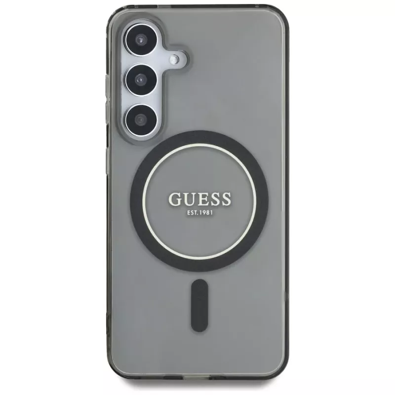 Guess Glitter Circle Classic Logo MagSafe Case für Samsung Galaxy S25 Schwarz