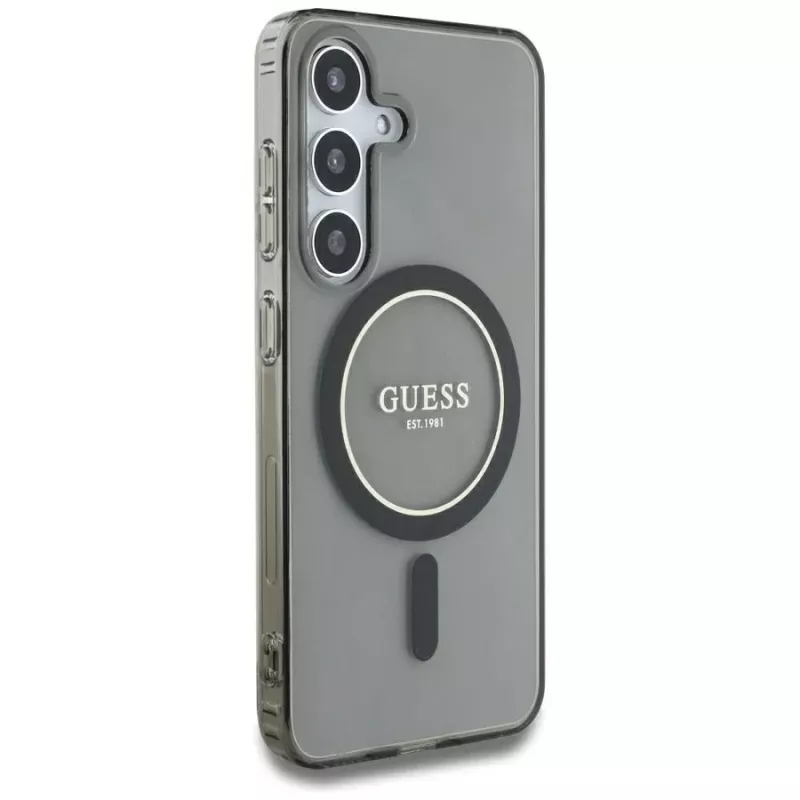 Guess Glitter Circle Classic Logo MagSafe Case für Samsung Galaxy S25 Schwarz